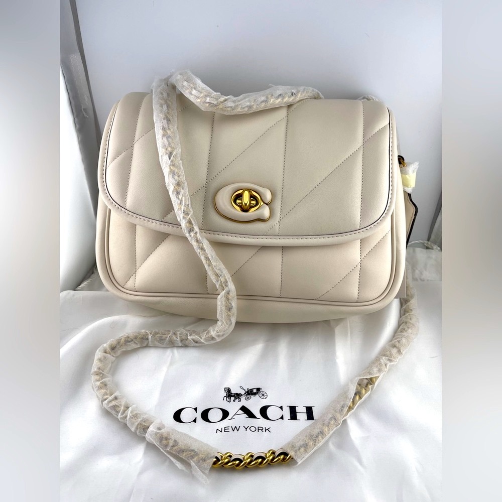NWT Coach Quilted Pillow Madison Shoulder Bag with Chain strap in Chalk/Brass